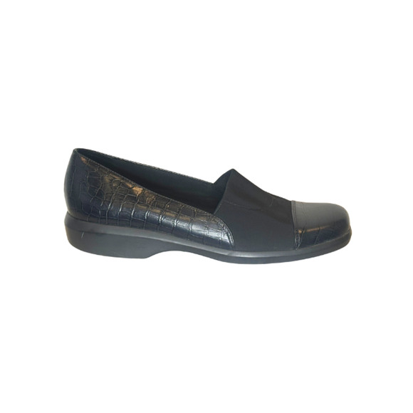 Walking Cradles Loafers Leather/Textile Faux Croc Slip-On Black Women's Size 9M - Picture 1 of 9